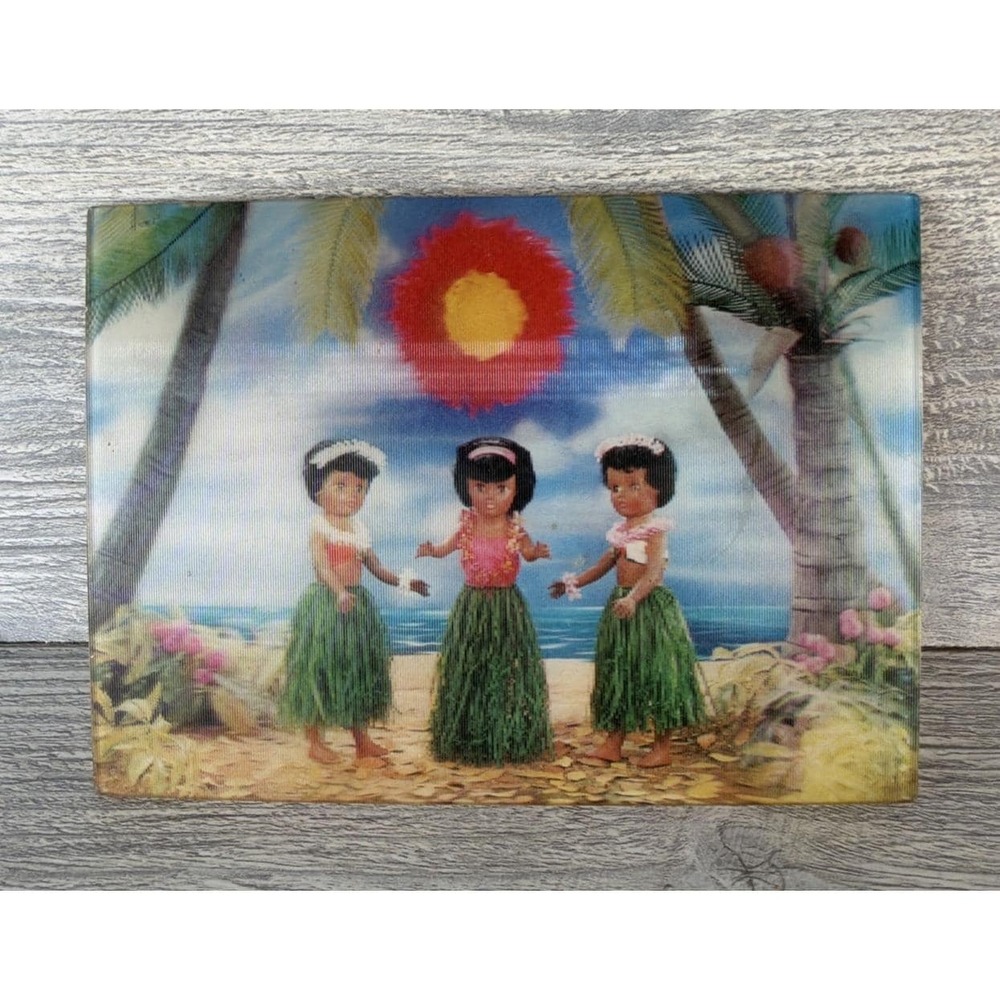 Vtg 1967 Dolls Lenticular 3D Postcard Paradise Hula Dance Elsie Denney Inc Japan